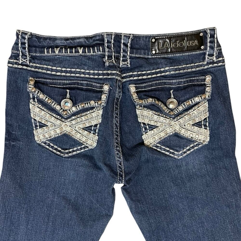 L.A. Idol Women Size 11 Thick Stitch Bling Rhinestone Jeans McBling Y2K Low Rise
